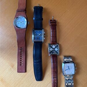 Watch Collection - Brown and Black Leather Straps with Silver Cases/Unisex